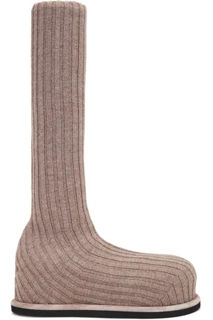 Amina Muaddi Veneda Stretch Fuzzy Knit Boot In in