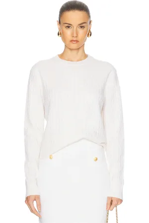 ENZA COSTA Powder Cashmere Cable Knit Crewneck Sweater in