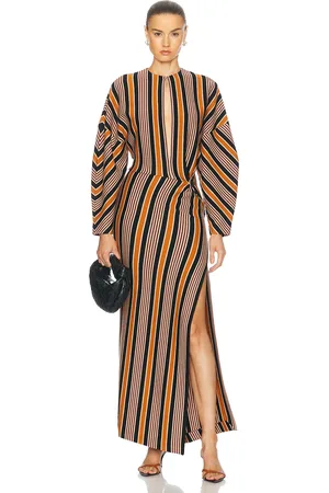 Missoni Striped Knit Long Dress in Black Brown Rust & Beige