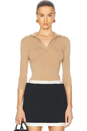 Victoria Beckham Half Zip Short Sleeve Top in