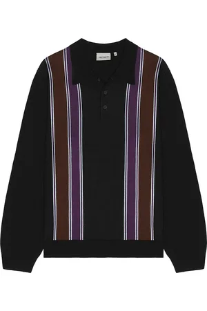 Carhartt Longsleeve Arlo Polo in Black Kendricks Stripe & Aura