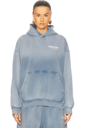 Balenciaga Medium Fit Hoodie in Faded Blue White & Red