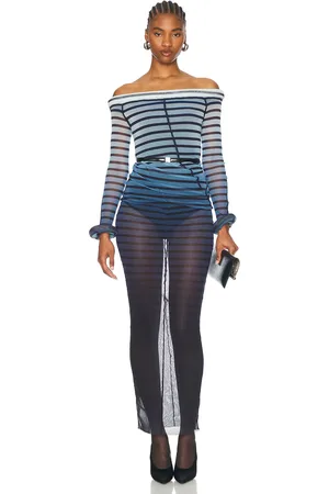Jean Paul Gaultier 3d Collar And Cuff Long Dress in Black Navy & Light Blue