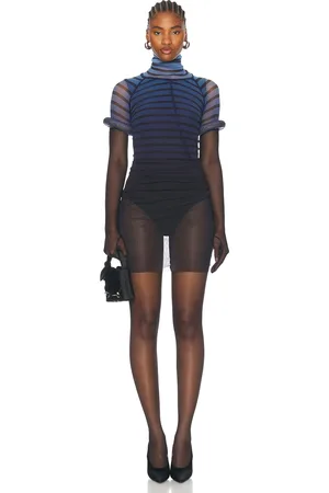 Jean Paul Gaultier 3d Collar Short Dress in Black Navy & Light Blue