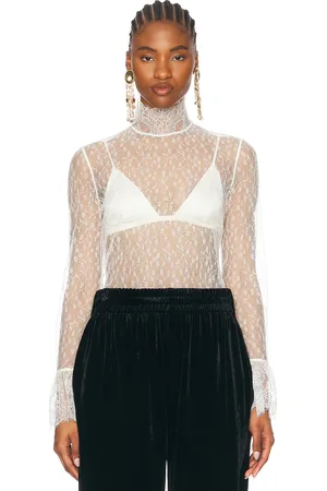 Chloé High Neck Long Sleeve Lace Blouse in