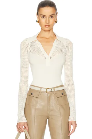 FLEUR DU MAL Knit Mesh Collared Bodysuit in