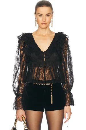Chloé V Neck Ruffle Lace Blouse in