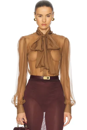 Saint Laurent Sheer Long Sleeve Blouse in