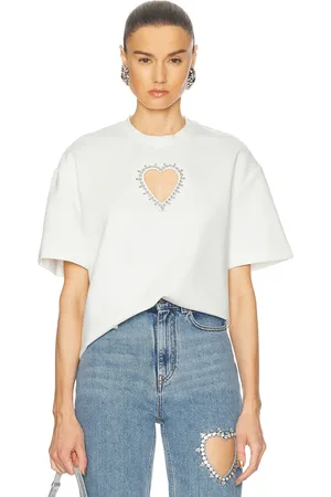 AREA Crystal Heart Cutout T-Shirt in
