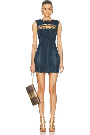 AREA Crystal Cut Out Mini Dress in