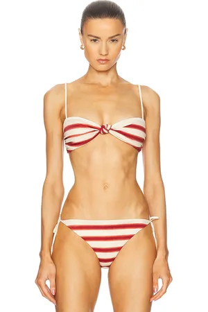 JOHANNA ORTIZ Bandana Marina Bikini Top in Swim Tie Dye Lines Ecru & Red