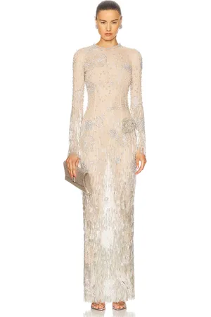 Oscar de la Renta Long Sleeve Crystal Gown in