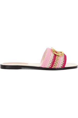 VALENTINO GARAVANI V Logo Signature Slide in Paradise Rose Ivory Old Gold & Ginger