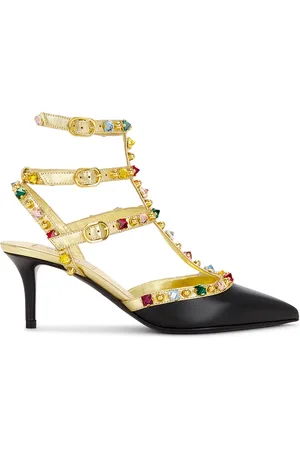 VALENTINO GARAVANI Rockstud Ankle Strap Pump in Nero Antique Brass Light & Multicolor