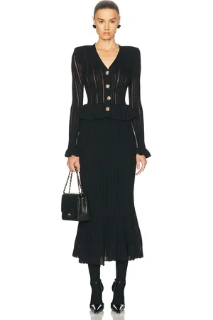 Self-Portrait Knit Peplum Midi Dress in