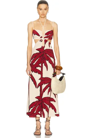 JOHANNA ORTIZ Cory Reefs Ankle Dress in Salty Palms Ecru & Red