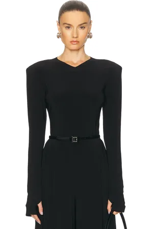 Norma Kamali Long Sleeve Shoulder Pad V Neck Top in