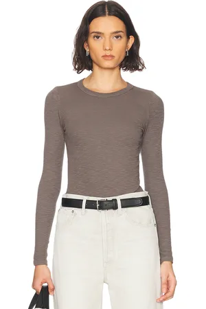 ENZA COSTA Textured Rib Long Sleeve Crewneck Top in