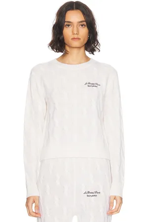 Sporty & Rich X Le Bristol Paris Faubourg Cable Knit Cashmere Crewneck Sweater in