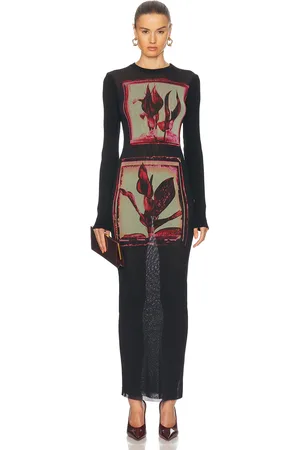 Jean Paul Gaultier Flowers Cadres Long Dress in Black Pink & Mint