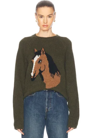 THE ELDER STATESMAN Horsey Raglan Crew Neck Sweater in