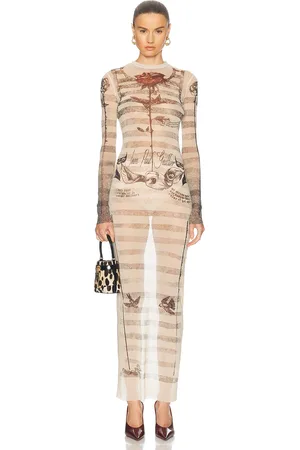 Jean Paul Gaultier Tattoo Mariniere Long Dress in Ecru Black & Red