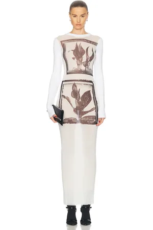 Jean Paul Gaultier Flowers Cadres Long Dress in White Grey & Black