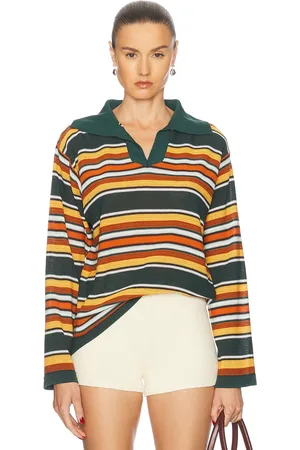 BODE Parakeet Stripe Long Sleeve Polo Top in