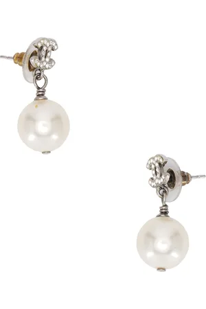 CHANEL CC Rhinestone Pearl Earrings in