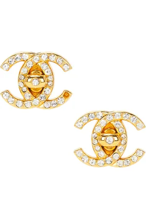 CHANEL 1996 CC Rhinestone Turnlock Clip-On Earrings in