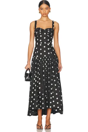 Nicholas Drenica Bustier Drop Waist Midi Dress in Black Ivory Polka Dot in