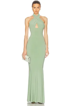 Norma Kamali Cross Halter Fishtail Gown in