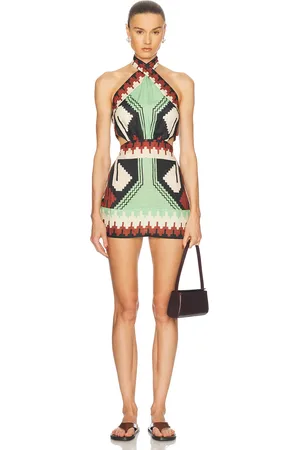 JOHANNA ORTIZ Tide Strength Mini Dress in Swim Ayahuasca Green Black Paprika & Ecru