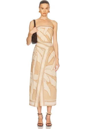 JOHANNA ORTIZ Pontoon Afternoon Ankle Dress in Salty Palms Sand & Ecru