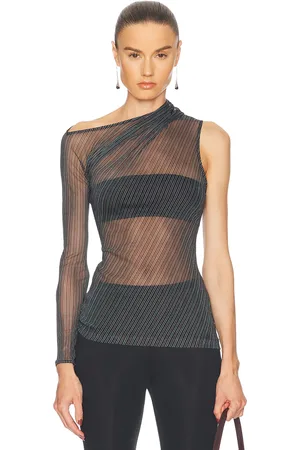 Courrèges One Shoulder Striped Mesh Top in