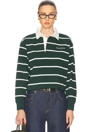 Sporty & Rich Serif Logo Cropped Rugby Polo Sweater in