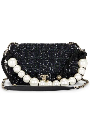 CHANEL Tweed Small Pearl Handle Flap Bag in