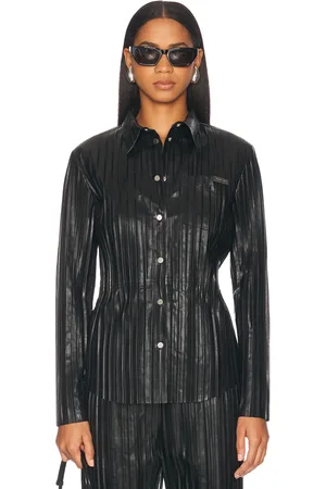 Helmut Lang Pleated Leather Button Up Top in