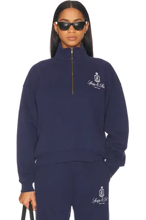 Sporty & Rich Vendome Embroidered Quarter Zip Sweater in