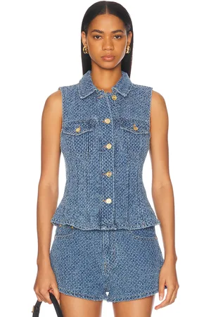 Ganni Fluffy Denim Fitted Top in