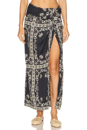 JOHANNA ORTIZ Dream Tiles Ankle Skirt in Tropicalismo Andaluz Ecru & Black