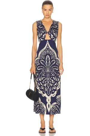 JOHANNA ORTIZ Voyage Ankle Dress in Palma Sevillana Navy & Ecru