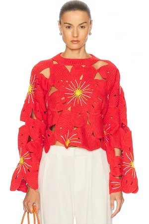 THE ELDER STATESMAN Flower Pullover Sweater in
