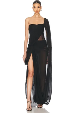 Stella McCartney Creponne Asymmetric Drape Maxi Dress in