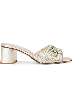VALENTINO GARAVANI V Logo Signature Slide in Silver Platino & Antique Brass Light