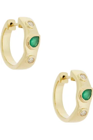 STONE AND STRAND Luxe Diamond Huggie Earrings in 10k Yellow Gold Emerald & White Diamond