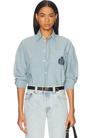 Sporty & Rich Health & Wellness Crest Oversized Button Down Top in