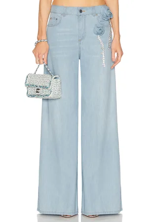 AREA Crystal Rosette Wide Leg Jean in