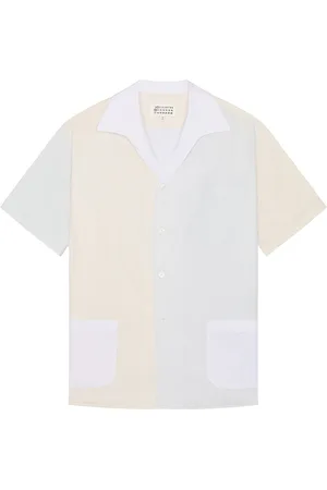 Maison Margiela Short-Sleeved Shirt in White Cream & Light Blue