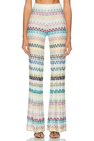 Missoni Striped Flare Trouser in Multi Blue Brown & Yellow On White Base